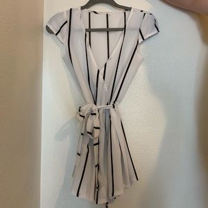 Shein Black & White Romper with Tie Belt